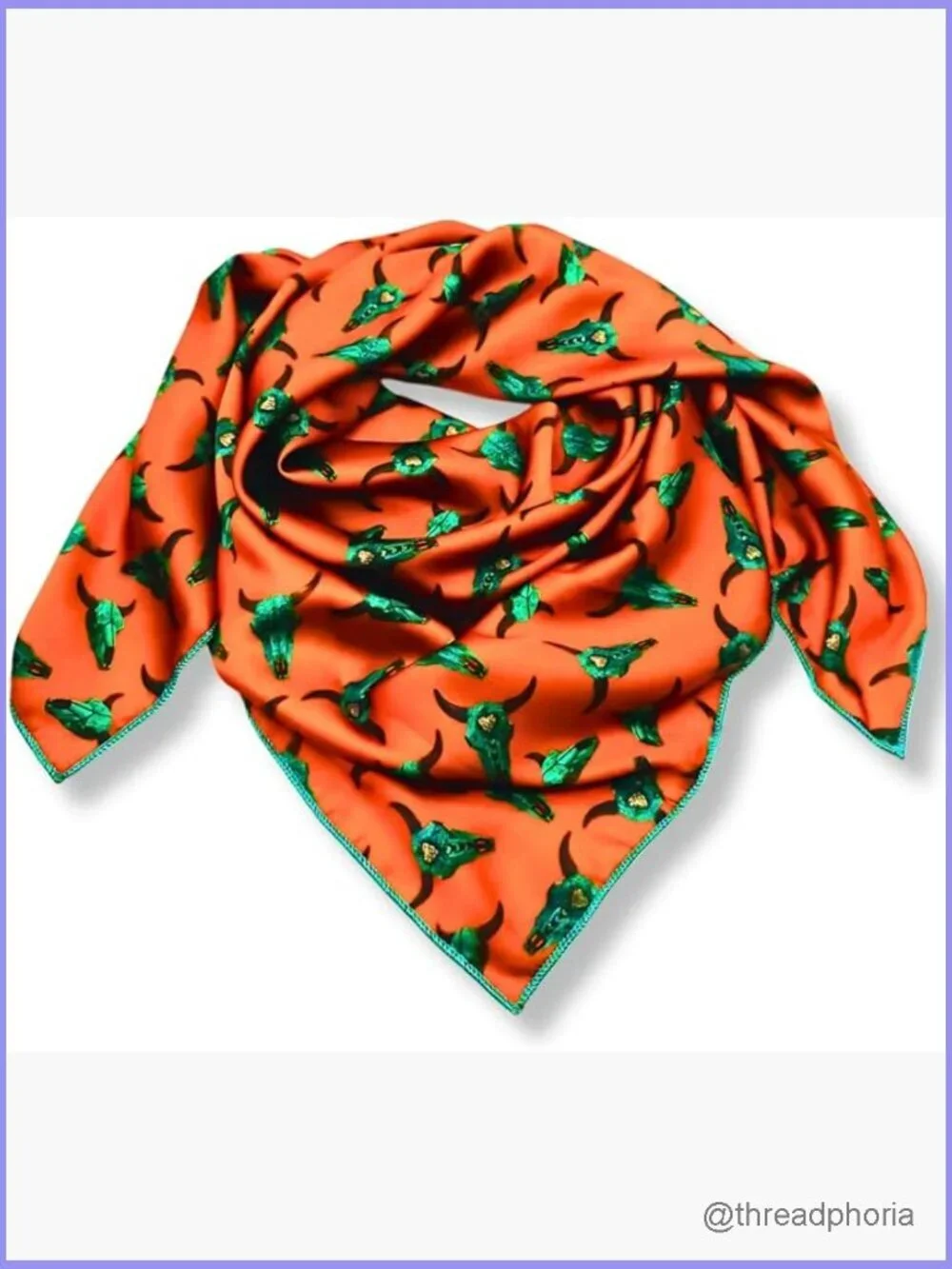 36 Inch Square Silk Blend Cow Skull Print Scarf Wild Rag